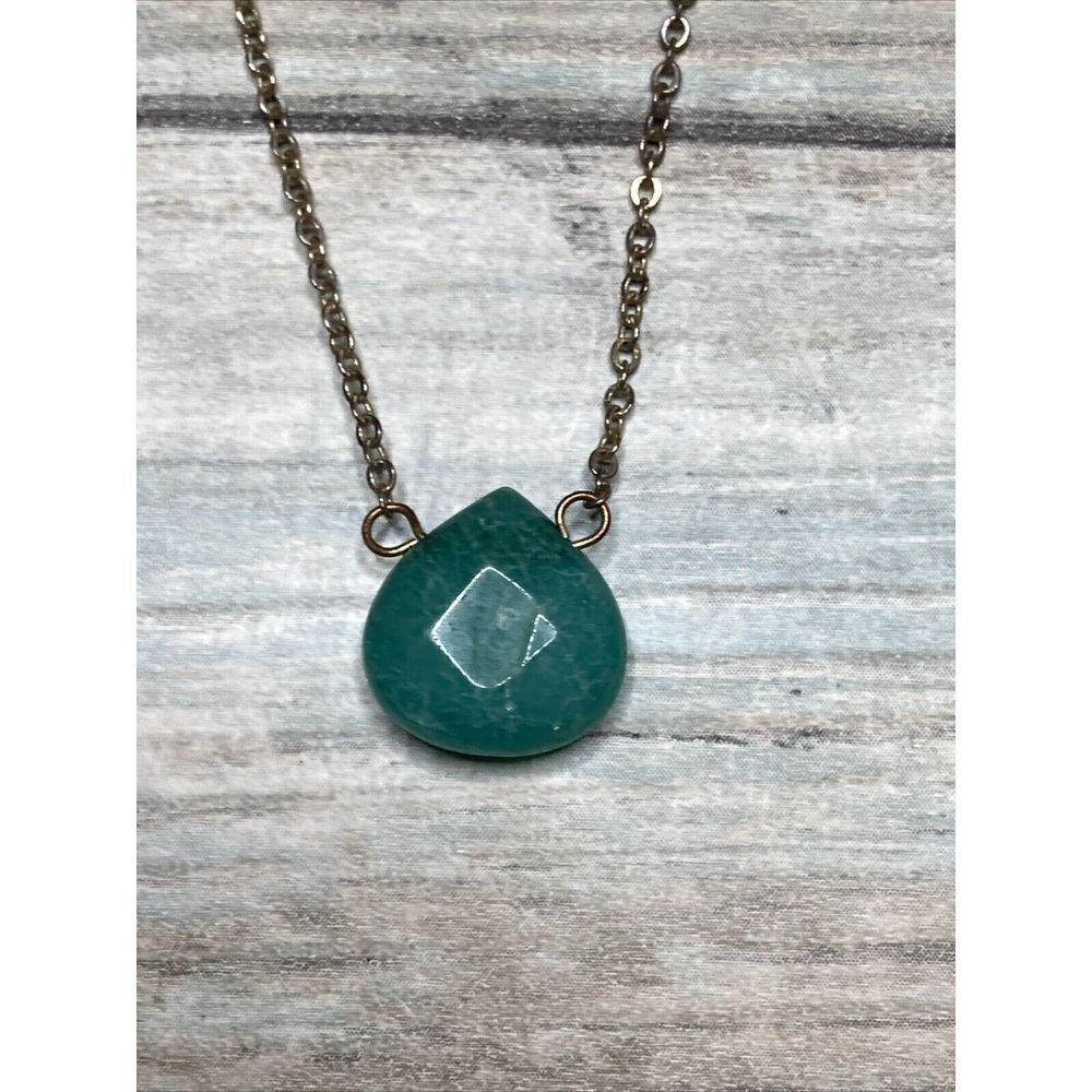 Aqua Marine Semi Precious gem Stone Faceted Cut 16"‎ Chain Necklace
